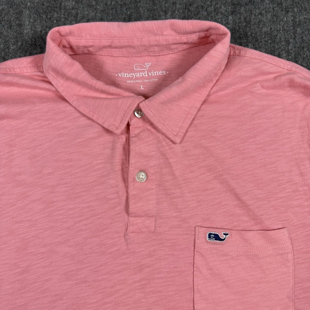Vineyard Vines Men's Polo Shirt Size L Pink 100% Cotton Pocket Whale Logo